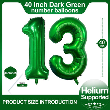 Number 13 Dark Green Balloons 40 Inch Giant Green 13 Numer Foil Helium Balloons For 13Th Green Birthday Party Supplies 31St Anni