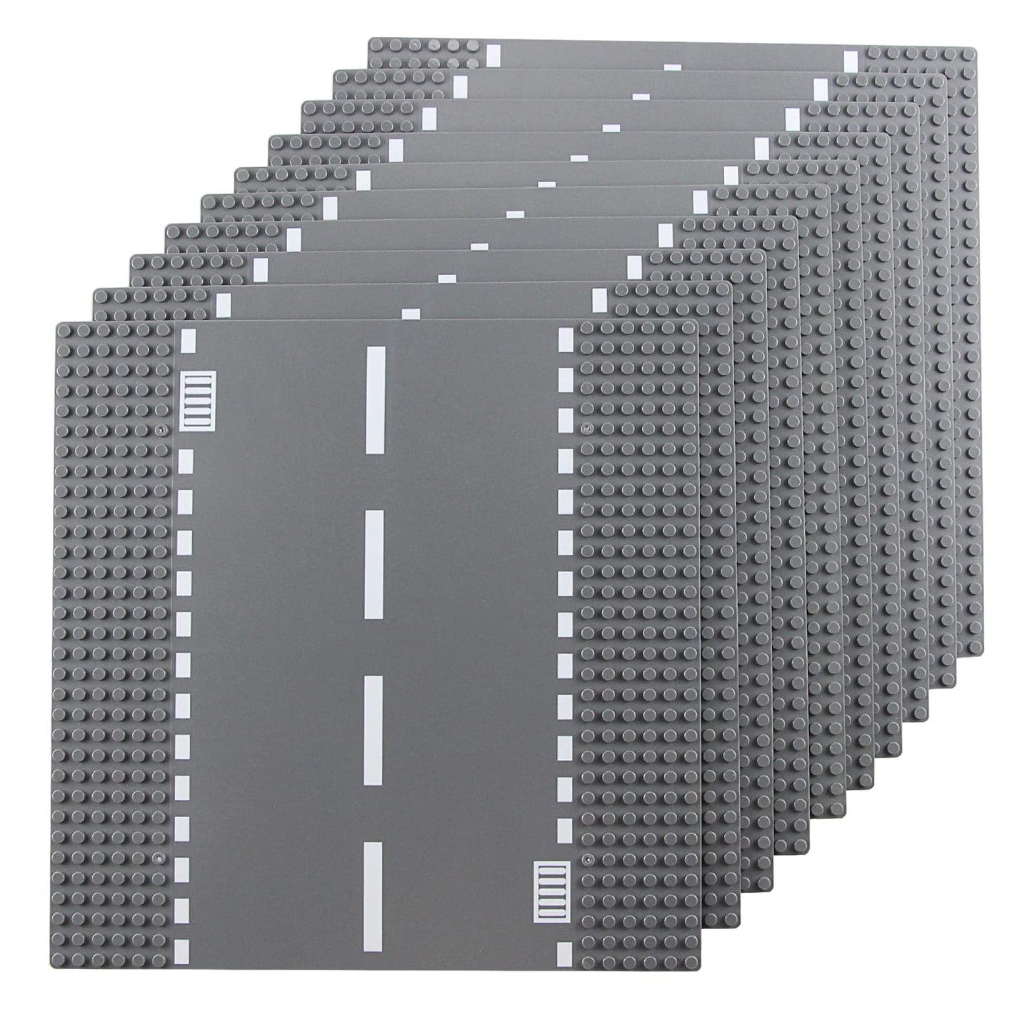 Feleph Classic Road Base Straight Plates, Street Road Building Set, 25 X 25 Cm Town Baseplate Compatible With Major Brands Building Bricks(Straight 10 Pieces)