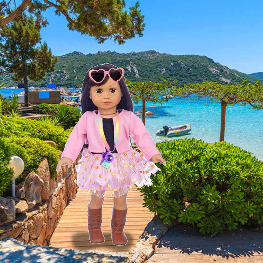 Ebuddy Doll Clothes And Accessories 8 Sets Outfit With Shoes Backpack Glasses Camera Pad For 18 Inch Girl Doll,Most 18 Inch Dolls(Doll Not Include)