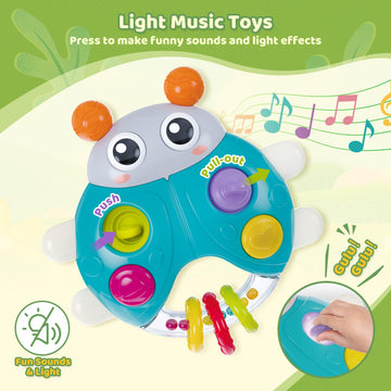 Surdote Ladybug Baby Light Up Toys With Rattle Led Light Music, Interactive Educational Fine Motor Development Toy For 3-6-12-18