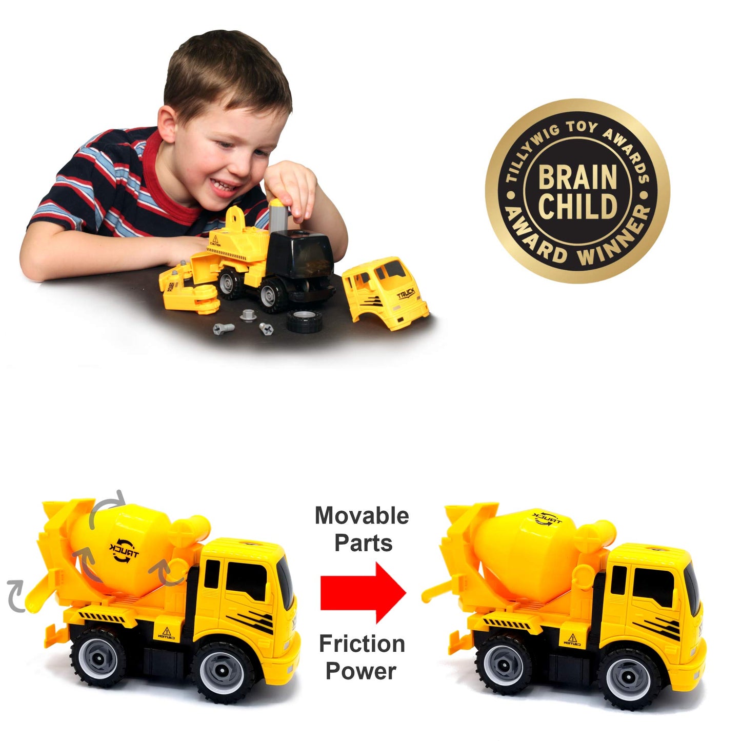 MUKIKIM Construct A Truck - Mixer. Take it Apart & Put it Back Together + Friction Powered(2-Toys-in-1!) Awesome Award Winning T