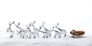 Nambe Christmas Sleigh With Reindeer Figurine Set - 3-Piece Seasonal Decor Figurines, Metal Alloy & Acacia Wood Christmas Home Decoration For Mantels Or Tables - Winter Wonderland Decor