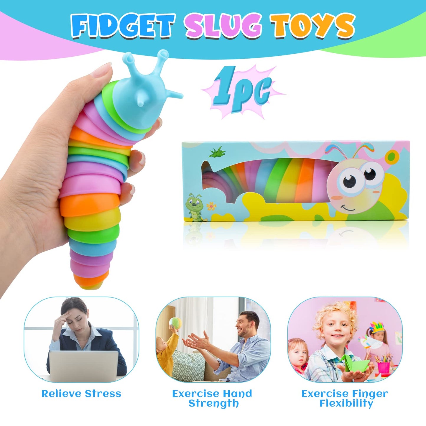 Cevioce Sensory Slug Fidget Toys,Fidget Slug Toys For Adults & Kids Party Favors,1 Pc Cute Autism Sensory Toys For Autistic Chil