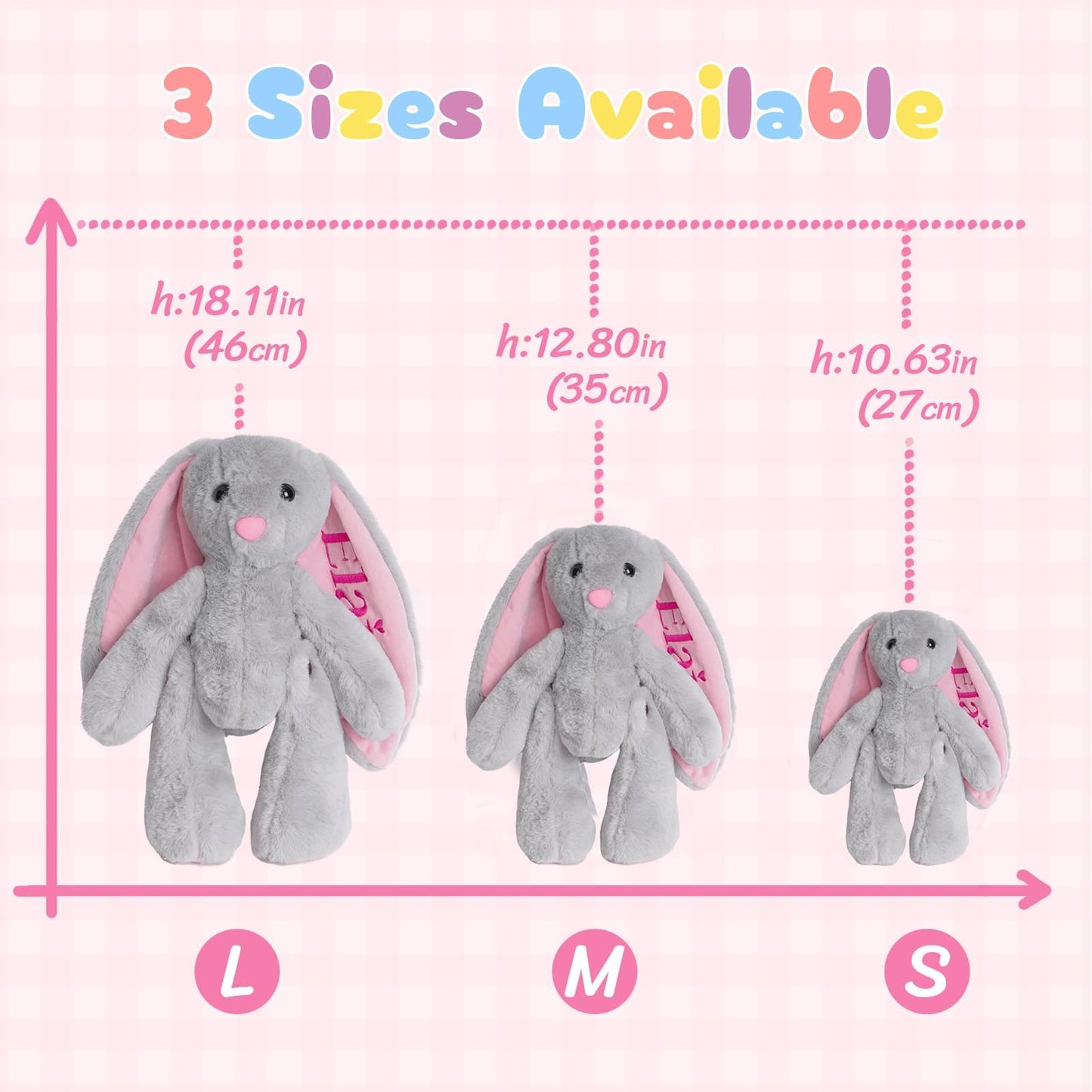 Customizedbee Embroidered Plush Bunny with Childs Name,Personalized Bunny Stuffed Animal,Custom Baby Toys,Soft Plush Rabbit,1 Y