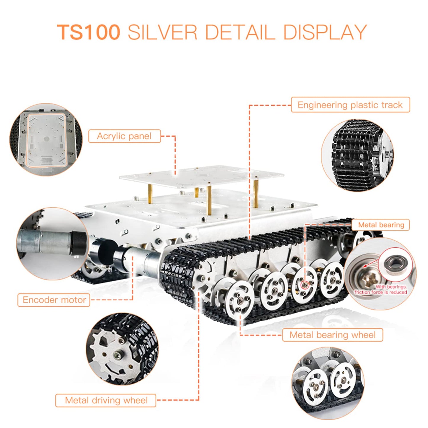 Professional Shock-Absorbing Metal Robot Tank Chassis With Dc Encoder Motor For Arduino/Raspberry Pie, Tracked Suspension Absorp