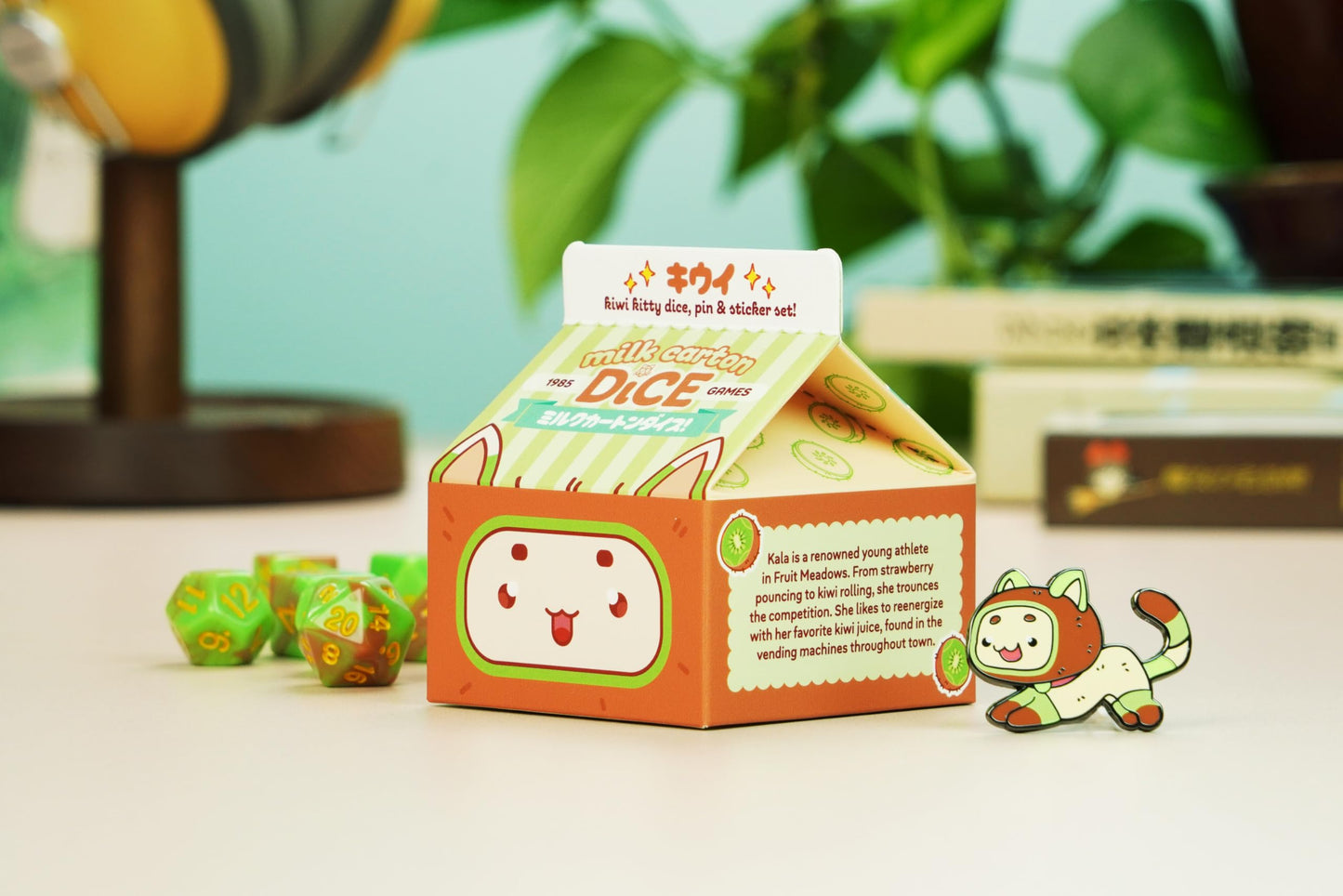 1985 Games Kiwi Kawaii Cat Dice Set - Milk Carton-Inspired Dice For Dnd | Ttrpgs & Tabletop Roleplaying