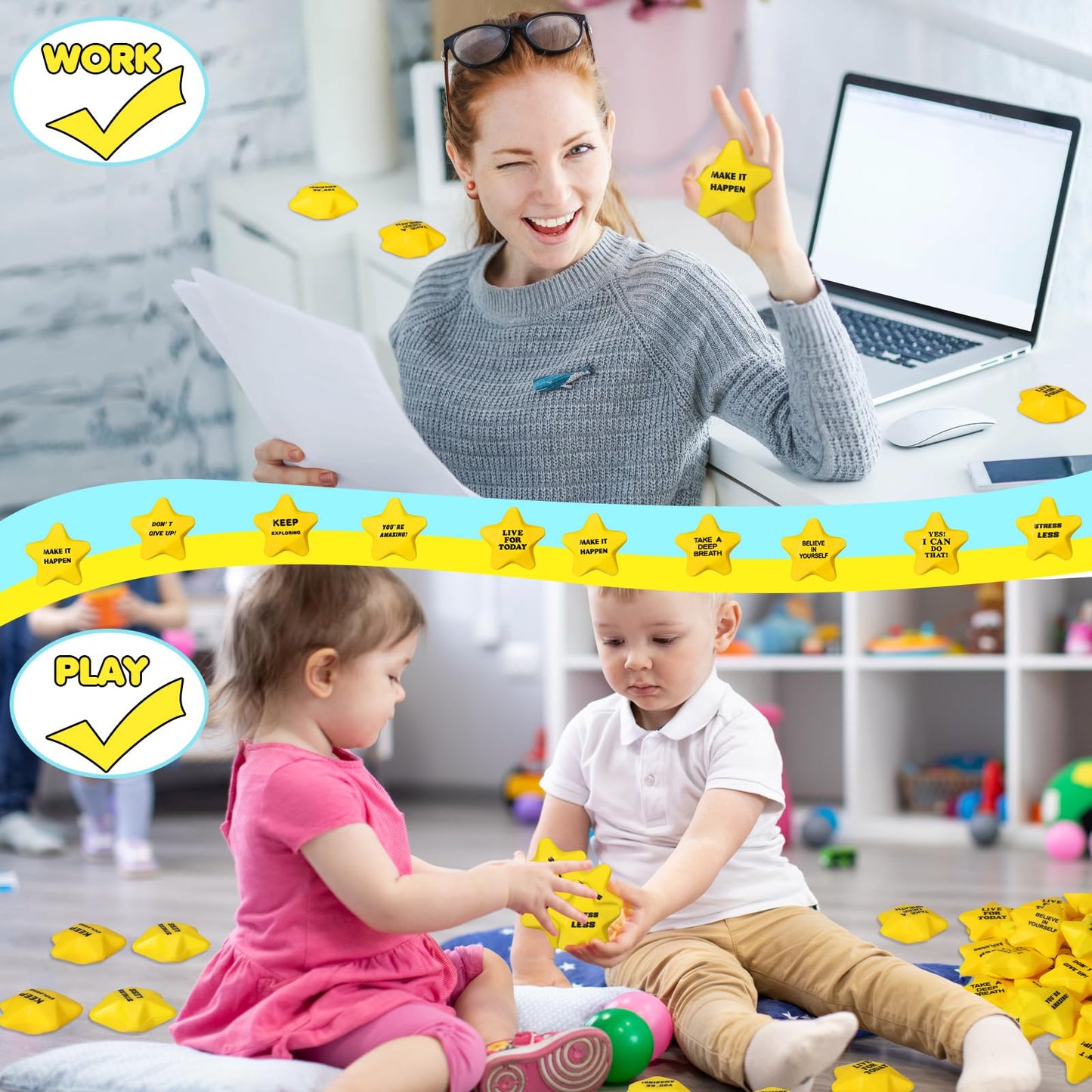 Silipull 100 Pcs Motivational Star Stress Balls Bulk Anxiety Stress Relief Balls Mini Foam Stress Balls Inspirational Foam Balls