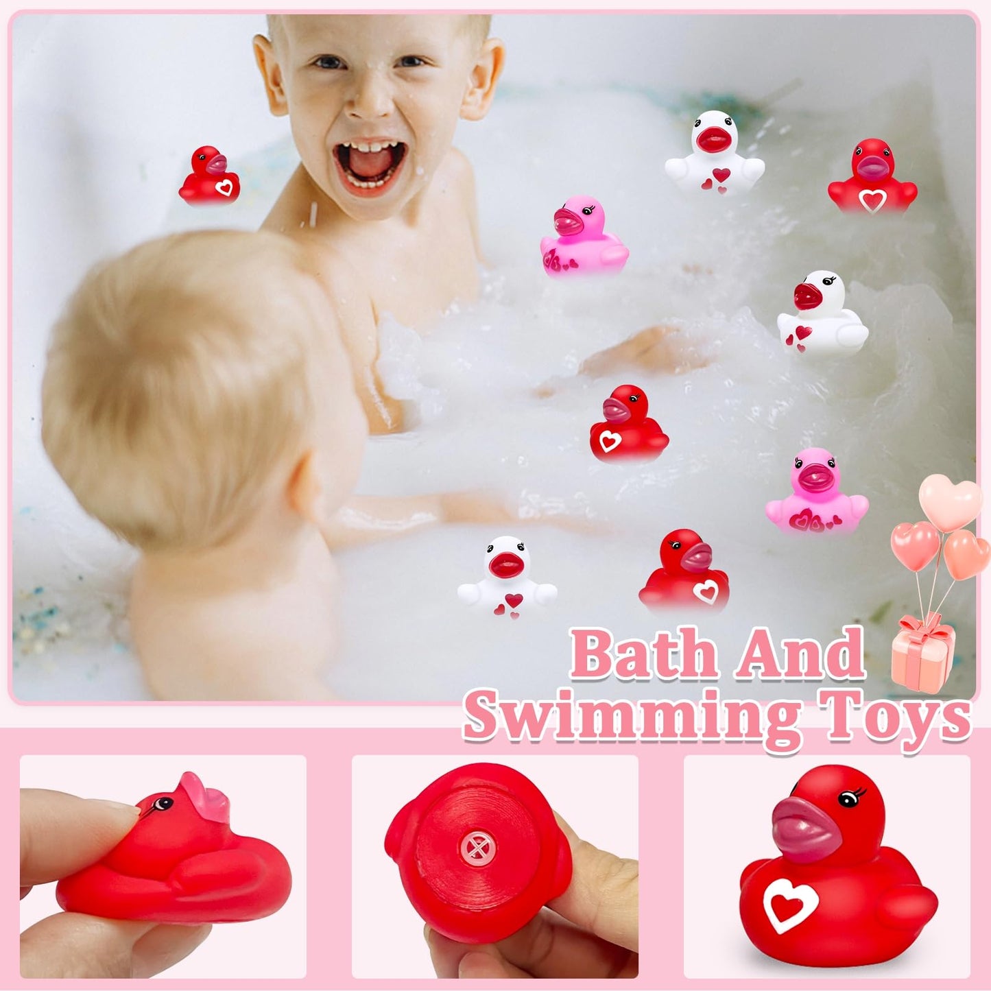 Amenon 28 Pack Valentines Rubber Ducks Valentines Gifts For Kids Toddlers Bath Squeeze Toys With Cards Classroom School Exchange Gifts Prizes Party Favor Birthday Goodie Bag Pool Bathtub Toys