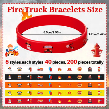 Zhanmai Fire Truck Bracelets Rubber Firefighter Wristbands Firefighter Party Silicone Wrist Bands for Birthday Party Supplies De