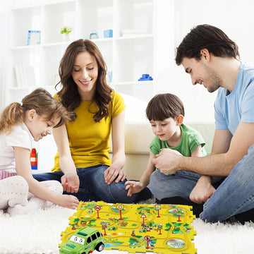 RAESOUL 25PCS Dinosaur Puzzle Racer Car Track Set - Preschool Gift for Kids, Plastic Play Set for Boys and Girls