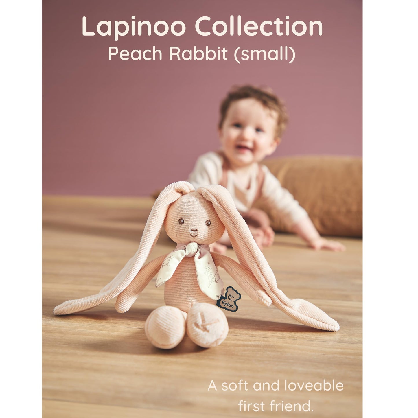 Kaloo Lapinoo My First Friend Corduroy Rabbit - Machine Washable - 10 Tall in Gift Box - Peach Ages 0+ - K218015