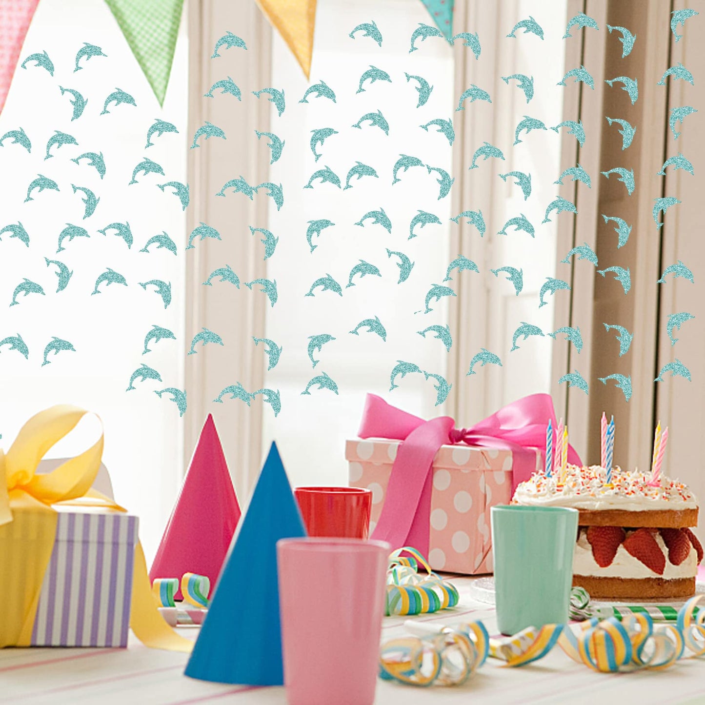 Set of 100 Dolphin Confetti, Sky Blue Glitter Ocean World Sea Animal Paper Scatter, Circus Table Confetti, Dolphin Smash Cake De