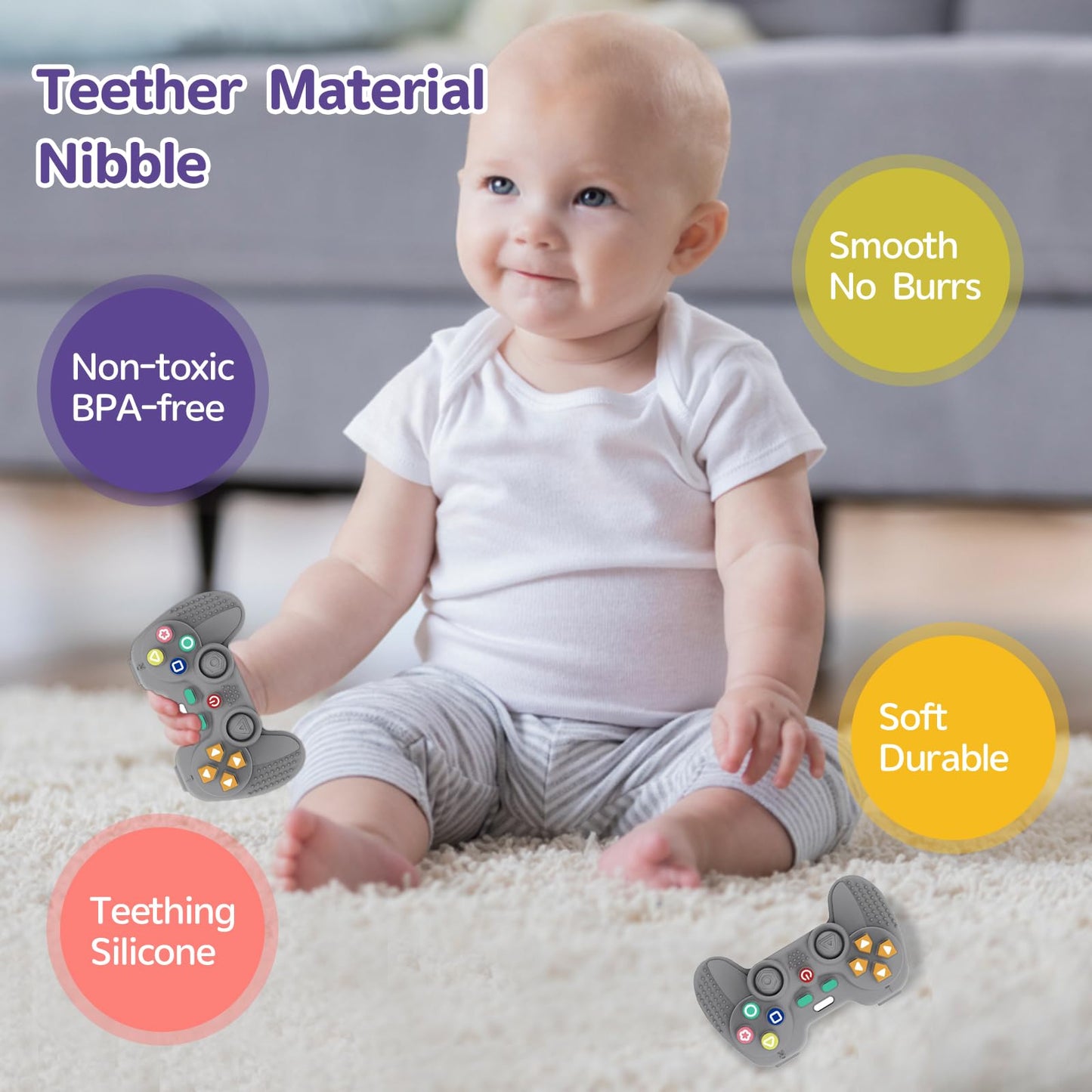 Hooku Silicone Teething Toys For Babies 0-6 Months, Teethers For Babies 6-12 Months, Remote Teether For Baby, Sensory Toys For B