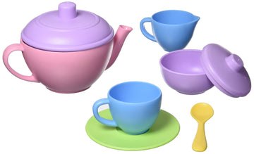 Green Toys Tea Set, Pink 4C - 17 Piece Pretend Play, Motor Skills, Language & Communication Kids Role Play Toy. No BPA, phthalat