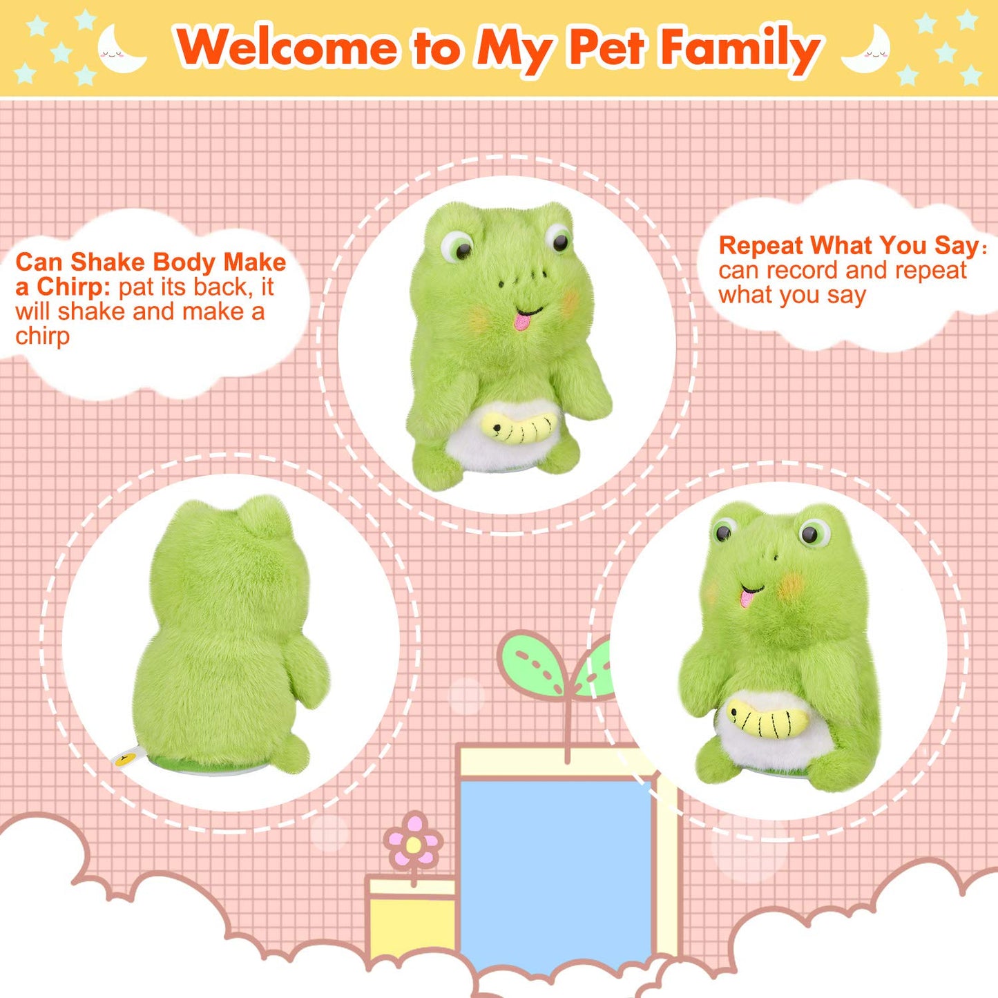 Marsjoy Frog Speaking Plush Stuffed Animal Interactive Talking Pet Toy Repeat What You Say Repeating Frog Electronic Pet, Dancin