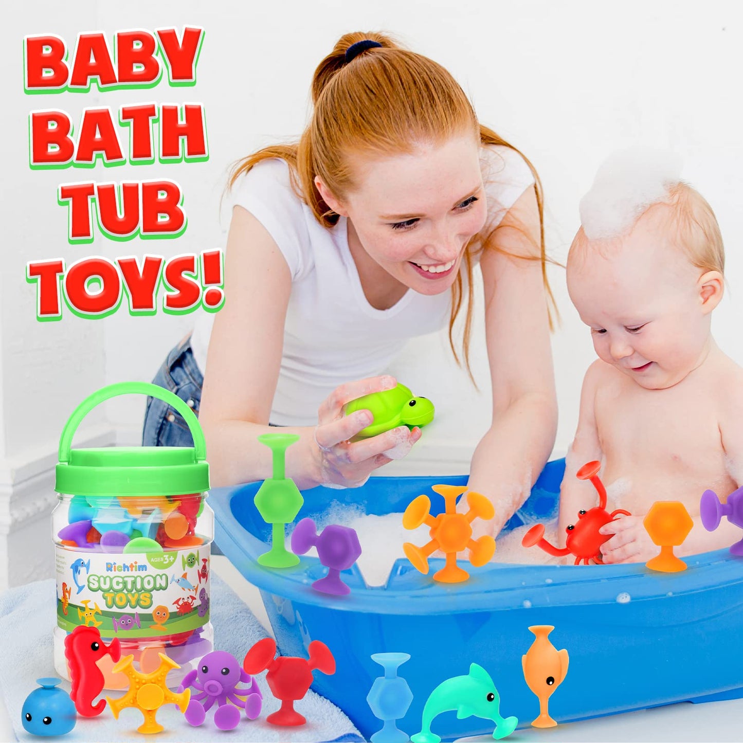 Suction Bath Toys For Kids - 24 Silicone Ocean Animals Suction Toys With Storage, Sensory Window Toys For Toddlers, Suitable For Indoor, Outdoor, And Travel Toys, Autism Toy, And Party Favors