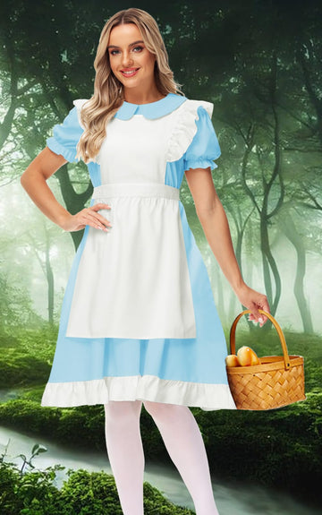 Alice Costume For Women Blue French Maid Costume Puff Sleeve Princess Dress Clothing Set 2Xl