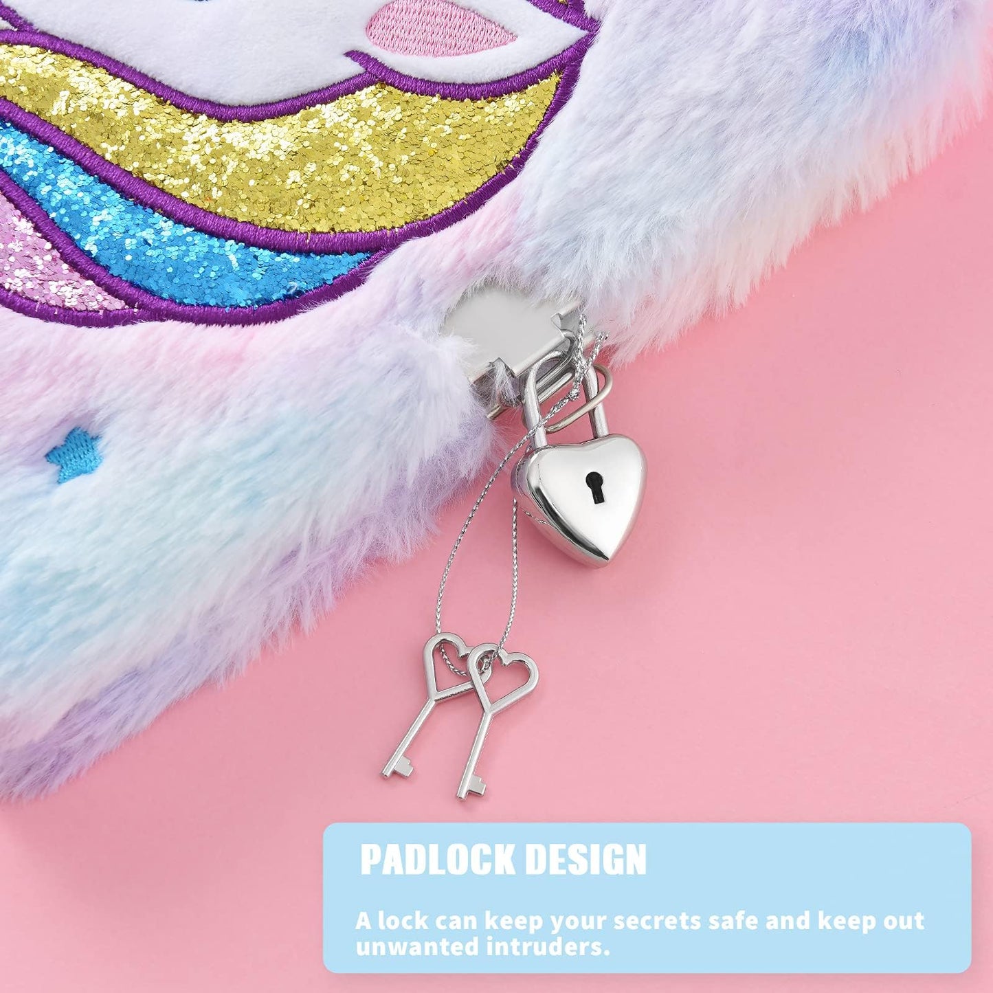 Plush Unicorn Diary - Girls Diary With Lock Notebook Journal For Kids Birthday Christmas Valentine Gift Embroidery Fluzzy Travel School A5 Secret Diary Writing Drawing Notepad With Locks And Keys