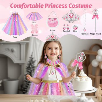 Funmission Princess Dress Up For Little Girl Toys, 9Pcs Dress Up Clothes For Girls, Princess Costume Girls, Girl Dress Up Clothe