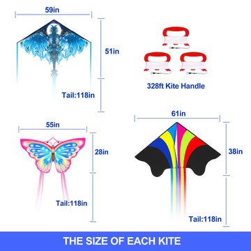 Kites for Kids & Adults, Beach Kites Set for Beginners, Easy to Fly for Boys and Girls, 300ft Kite String Included, Perfect for