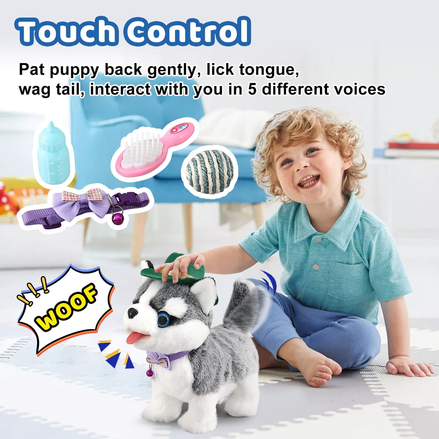 Walking Husky Barking Dog Toy For Child Kid Licking Talking Dog With Leash, Interactive Puppy That Barks Tail Wagging Plush Robo