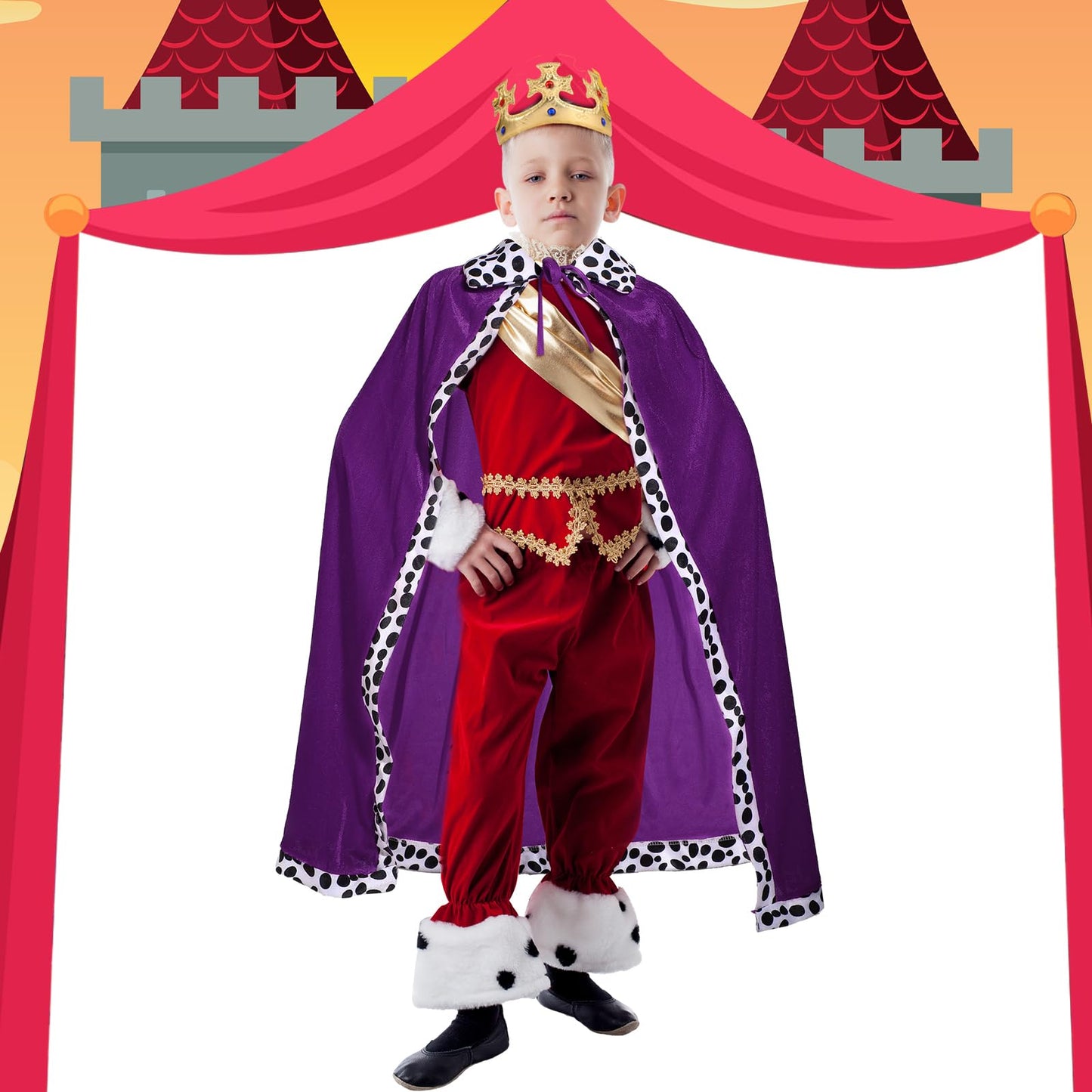 Shinymoon 3 Pcs Halloween Prince Costume For Kids King Crown Robe And Scepter Prince Costume For Boys King Prince Cosplay (Purpl