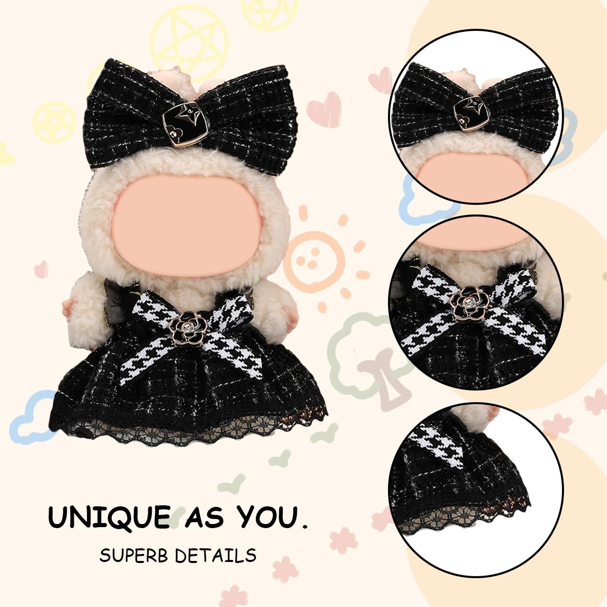 17cm Doll Clothes Set enhanced Jeans & Knitted Sweater Outfit for 17cm 15cm Dolls Cute Dress Up Fashion No Doll Included (Black Dress 17cm/15cm)