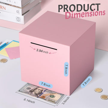 Piggy Bank For Adults Must Break To Open, Unbreakable Adults Piggy Bank Made Of Stainless Steel, Metal Saving Bank (Pink, 7.9-In