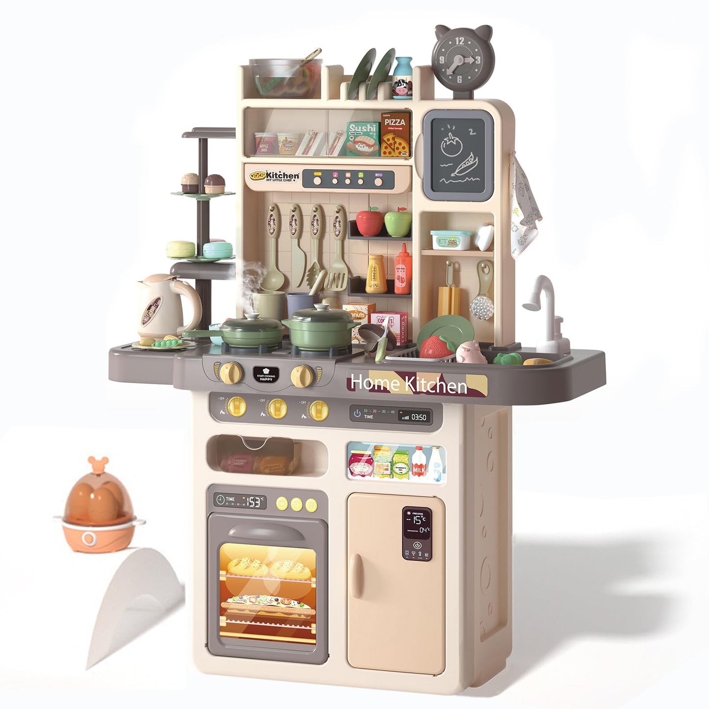 Play Kitchen- Kitchen Playset Pretend Food - Toy Accessories Set w/Real Sounds & Light, Play Sink, Cooking Stove with Steam, 88