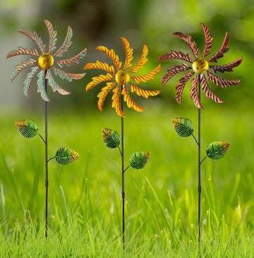Stargarden 3Pcs Metal Wind Spinners Outdoor, Garden Pinwheels For Yard, Small Windmills Decorative Garden Stakes For Yard Lawn P