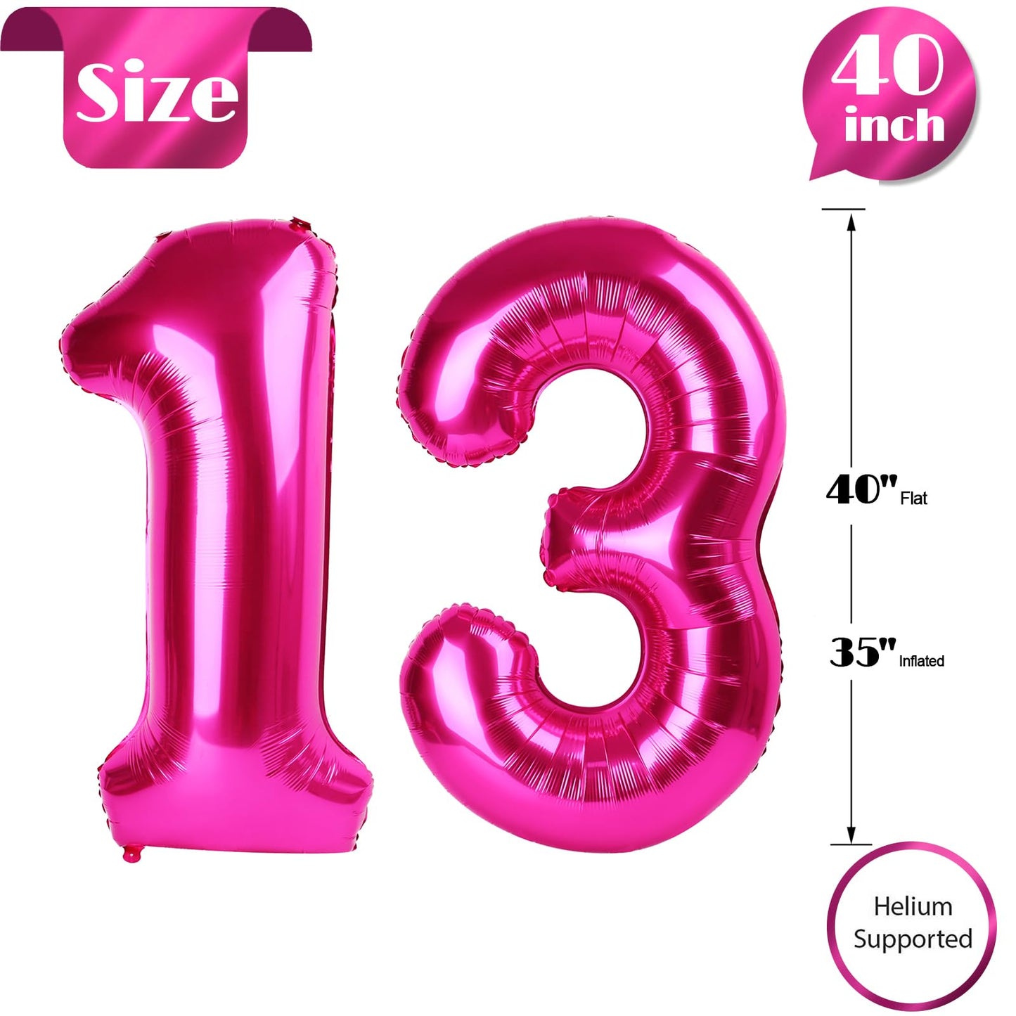 13 Balloon Number, Hot Pink Number 13Th 31Th Birthday Balloons 40 Inch, 13 Or 31 Years Old Hot Pink Birthday Decorations For Boy
