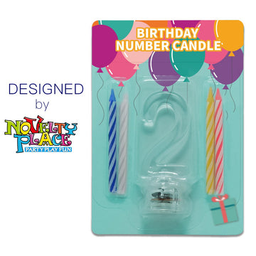 Novelty Place Birthday Number Candle Set, Flashing Multicolor Changing LED Birthday Cake Topper with 4 Wax Candles (Number 2)