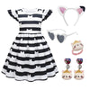 DAISYDUDS Cat Dollhouse Costume Ruffled Sleeve Dress With Striped, Accessories Set Halloween Christmas Outfits For Little Cutie(