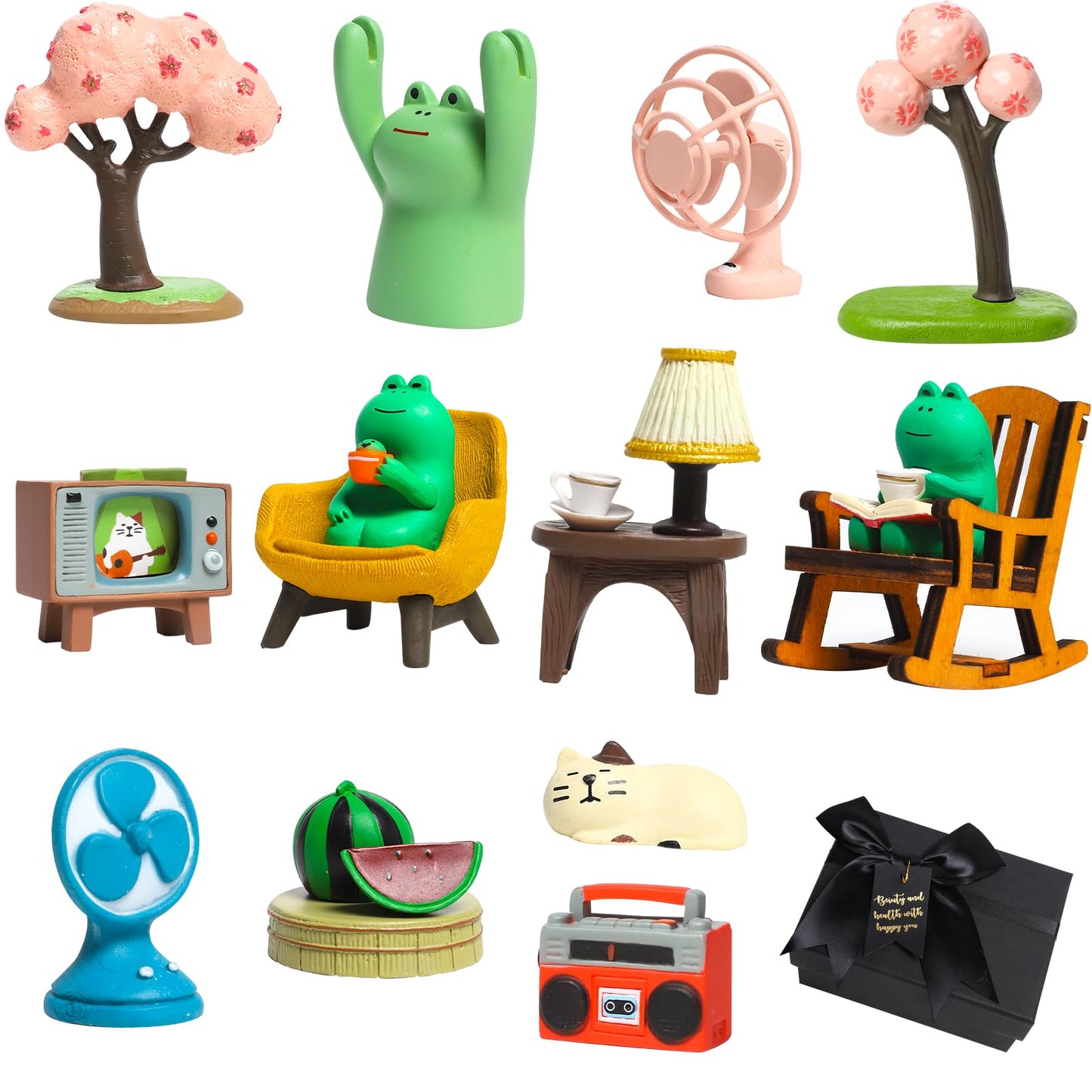 14Pcs Miniature Frog Figurines Cute Desk Accessories Mini Frog Gift Office Desk Decor Tiny Frogs Statue Trinkets Gift For Booksh