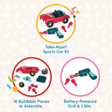 Battat - Toddler Construction Toys - Developmental Toy Vehicle Kit - Sports Car Building Set - Screwdriver And Tools - 3 Years +