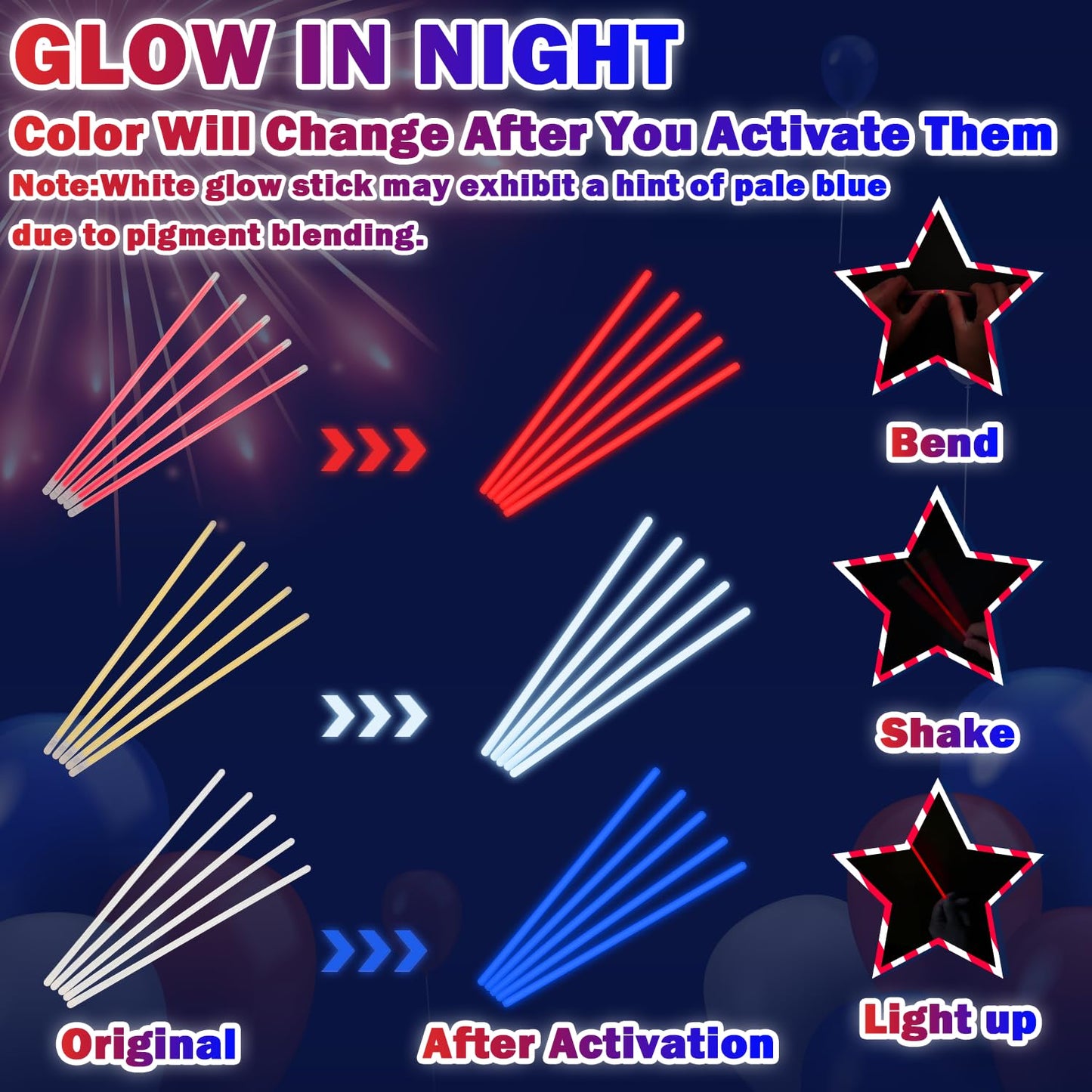 4th of July Red White Blue Glow Sticks Party Favors Supplies for Kids 90 PCS,Light up Neon Bracelets Necklaces for Fourth of Jul