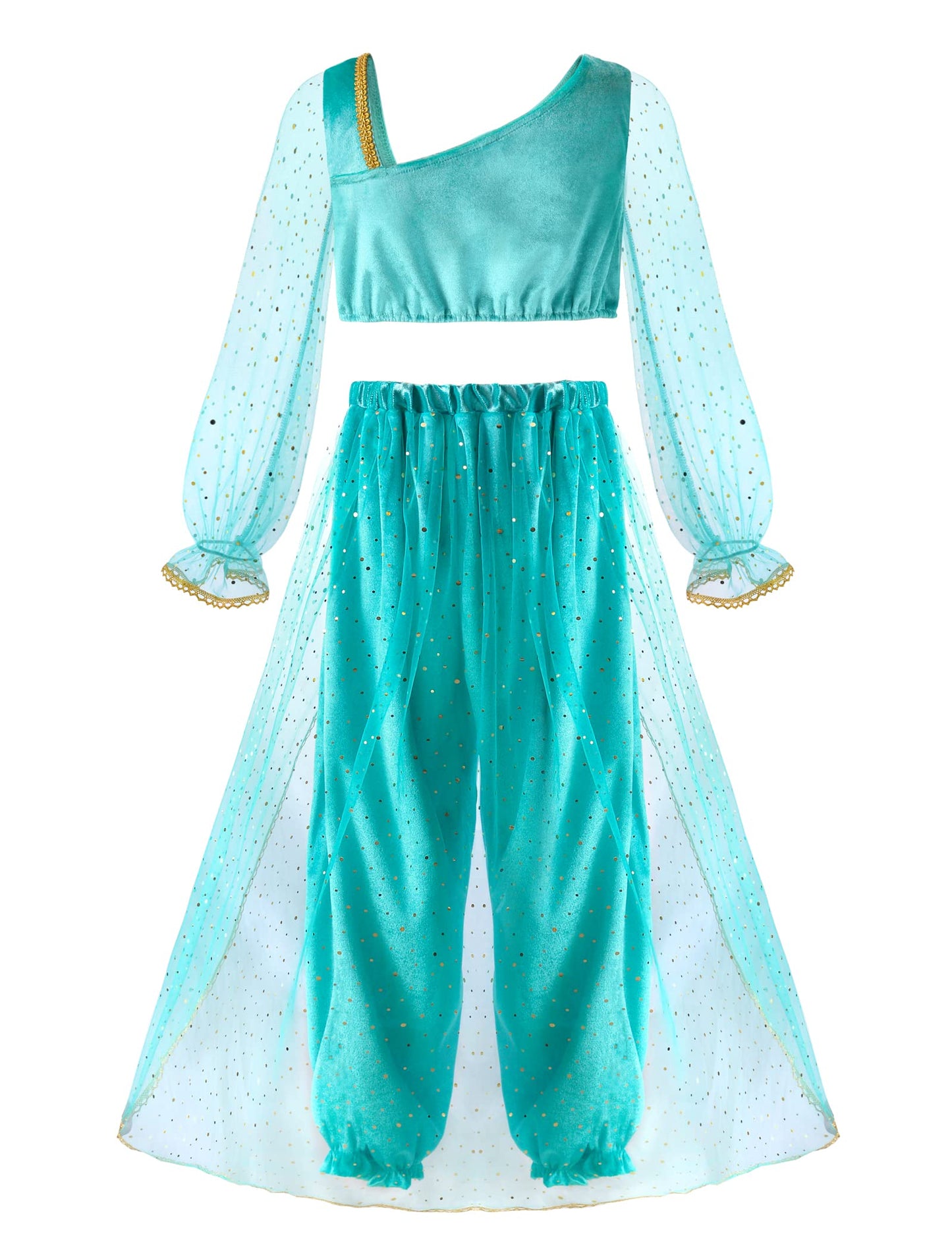 Relibeauty Princess Toddle Costumes For Girls Arabian Long Sleeves Dress Up Holloween Party Birthday Whith Collar And Crown,4T-5