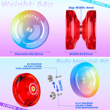 Professional Responsive Yoyo For Kids And Adults Advanced, 2 Pack Dual Purpose Yoyo With Unresponsive Yoyo Bearing + 12 Yo Yo String (Red + Tricolor Gradient)