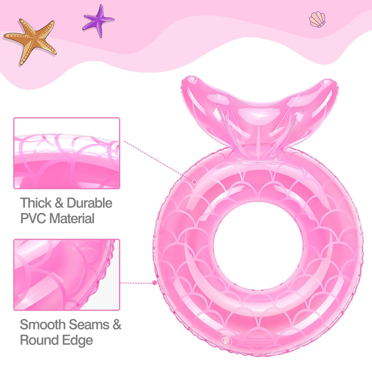 Moko Inflatable Swimming Ring, Children Cute Pool Float Tube Decorations Swim Tubes Outdoor Pool Beach Water Floats Party Supplies Kids Floaties, Pink