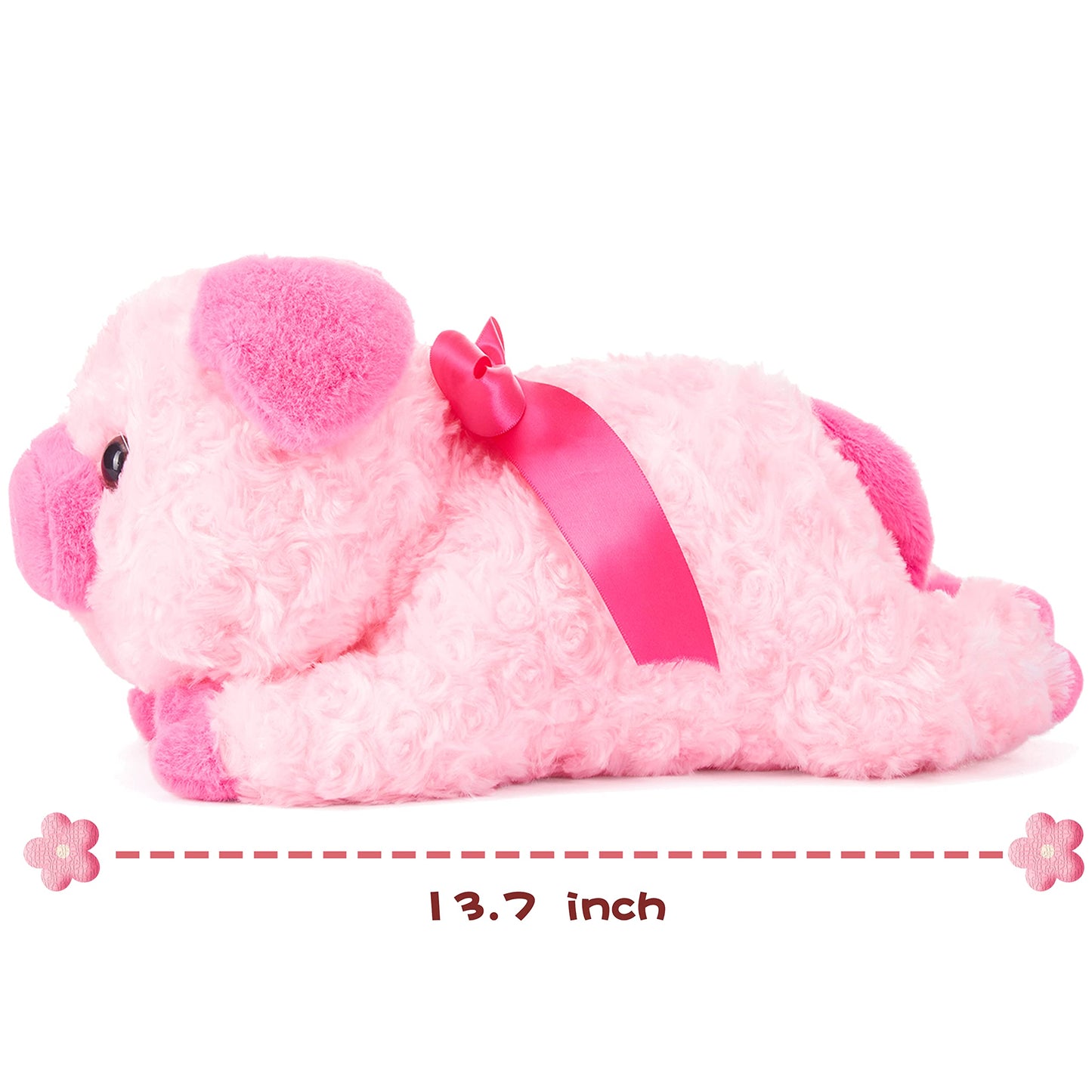 Ikasa Pig Stuffed Animal Plush Toy With Bow For Valentine Day,Cute 13.7'' Plushie Soft Small Cuddly Toys,Valentine'S Gifts For G
