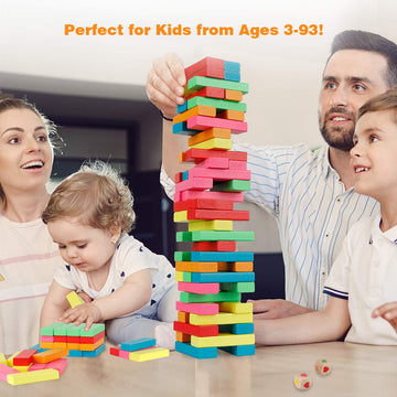 Coogam Wooden Blocks Stacking Game With Storage Bag, Toppling Colorful Tower Building Blocks Balancing Puzzles Montessori Toys Learning Sorting Family Games Educational Toys Gifts For Kids