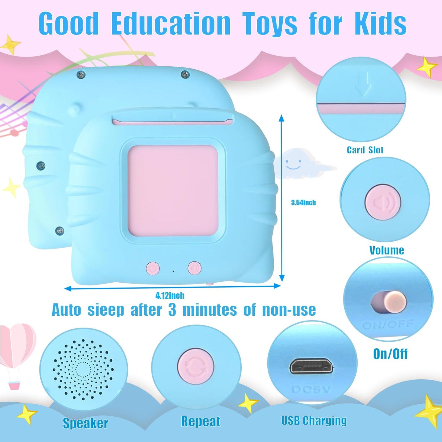 Winbaby Talking Flash Cards Pocket Speech Toys - 336 Sight Words Montessori Audible Speech Buddy Preschool Educational Learning