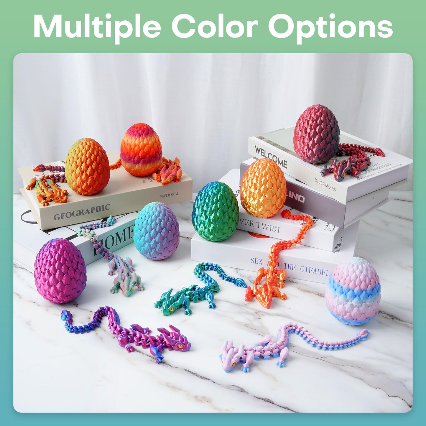FYEFKJSA 3D Printed Dragon Eggs with Dragon Inside - 12Inch Articulated Fidget 3D Printed Animals Interesting Decorative Gift Easter Basket Essentials Stuffers (Silk Macaron)