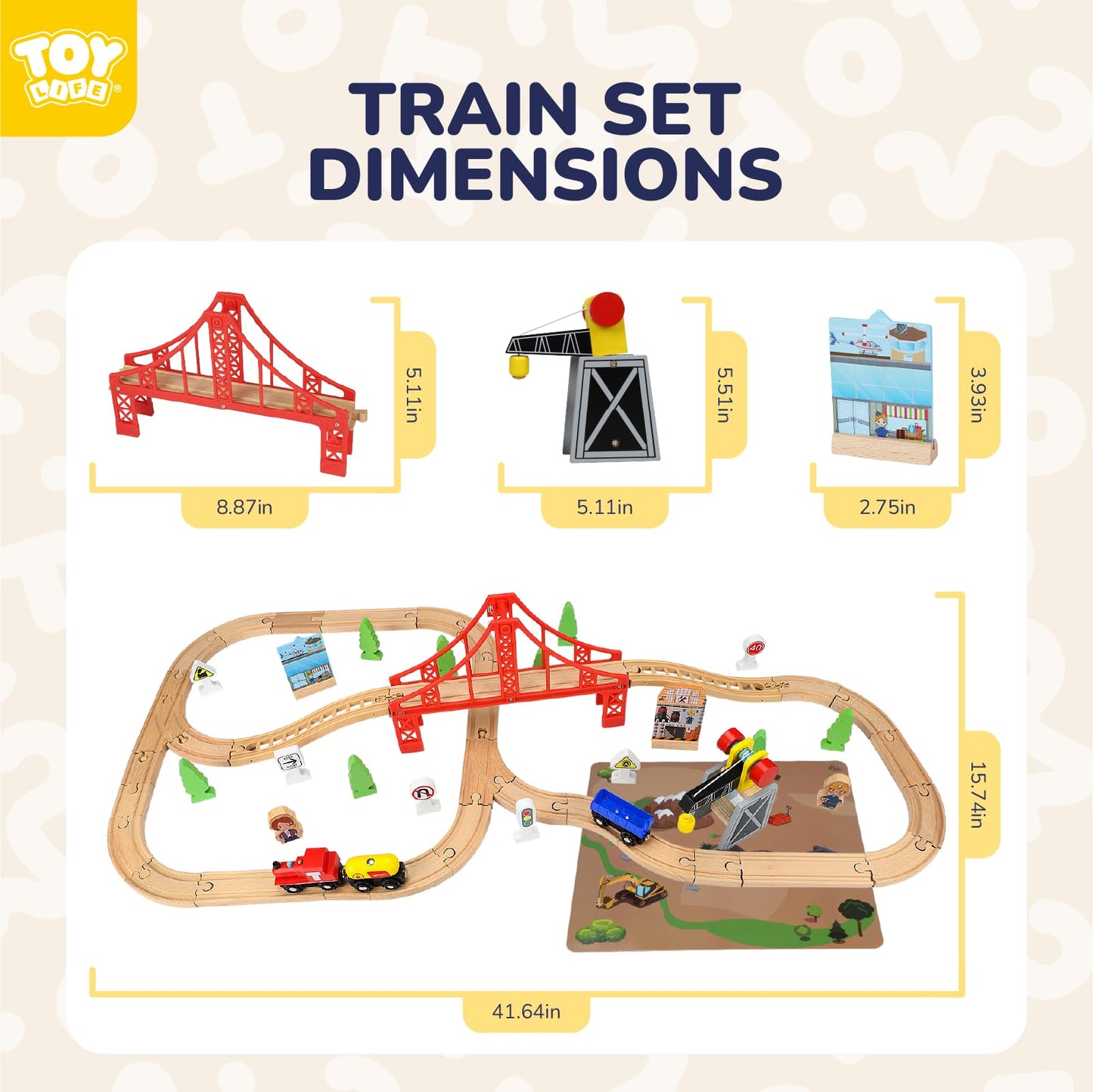 Toy Life Train Set 80Pcs Wooden Train Set With Crane, Wooden Train Tracks Toy Train Set For Toddlers 3 4 5, Wooden Toys Toddler
