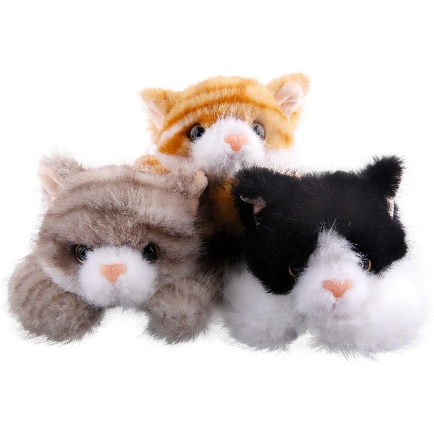 Niceup 3pcs Kitten Stuffed Animal, 7in Small Plush Kitty Cat with Sensory Beans, Pet Adoption Party Favors Black Orange Grey Cat