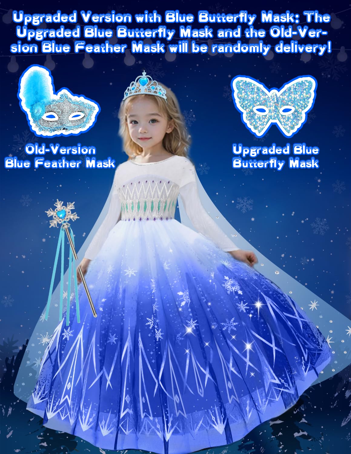 Aolliya Princess Costume For Girls Ice Snow Queen Princess Dress Up For Halloween Cosplay Birthday Party