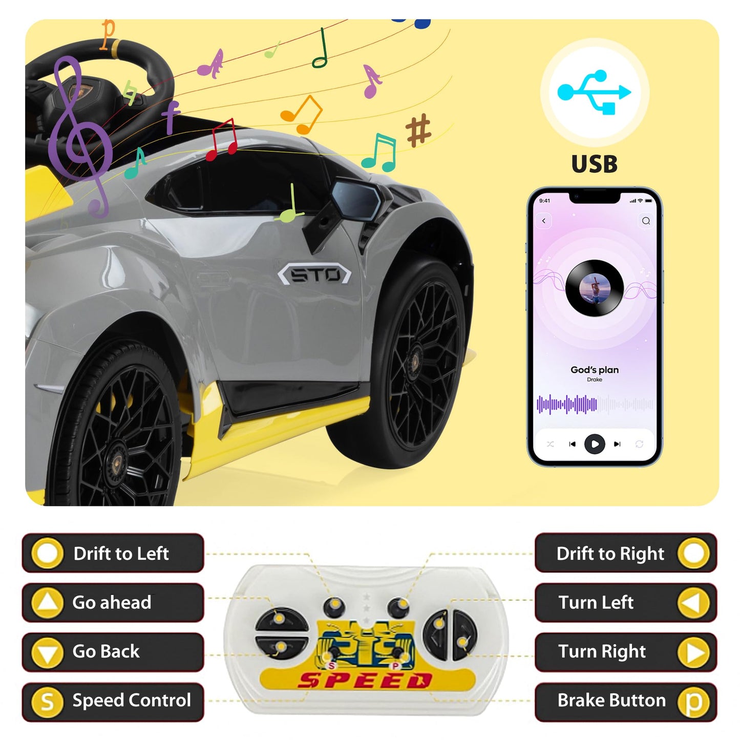 Tobbi Kids Ride On 24V Licensed Lamborghini Sto Electric Car For Kids 3-8 Battery Powered Ride On Toys Lambo Sports Car With Rem