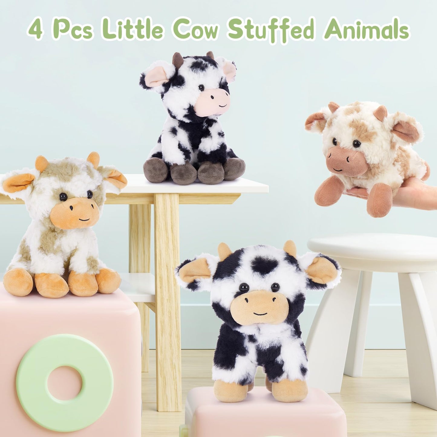 Tezituor 4 Pcs Cow Stuffed Animal Bulk 10'' Cow Plush Toys Soft Cow Plushies Farm Animal Party Decor Christmas Birthday Gifts Fo