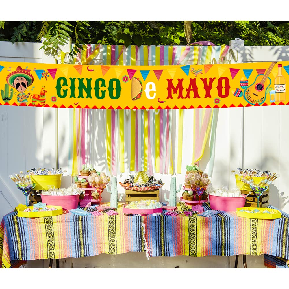 Large Cinco De Mayo Banner, Mexican Fiesta Party Supplies Decoration, Cinco De Mayo Party Supplies, Baby Shower Party Banner (Co