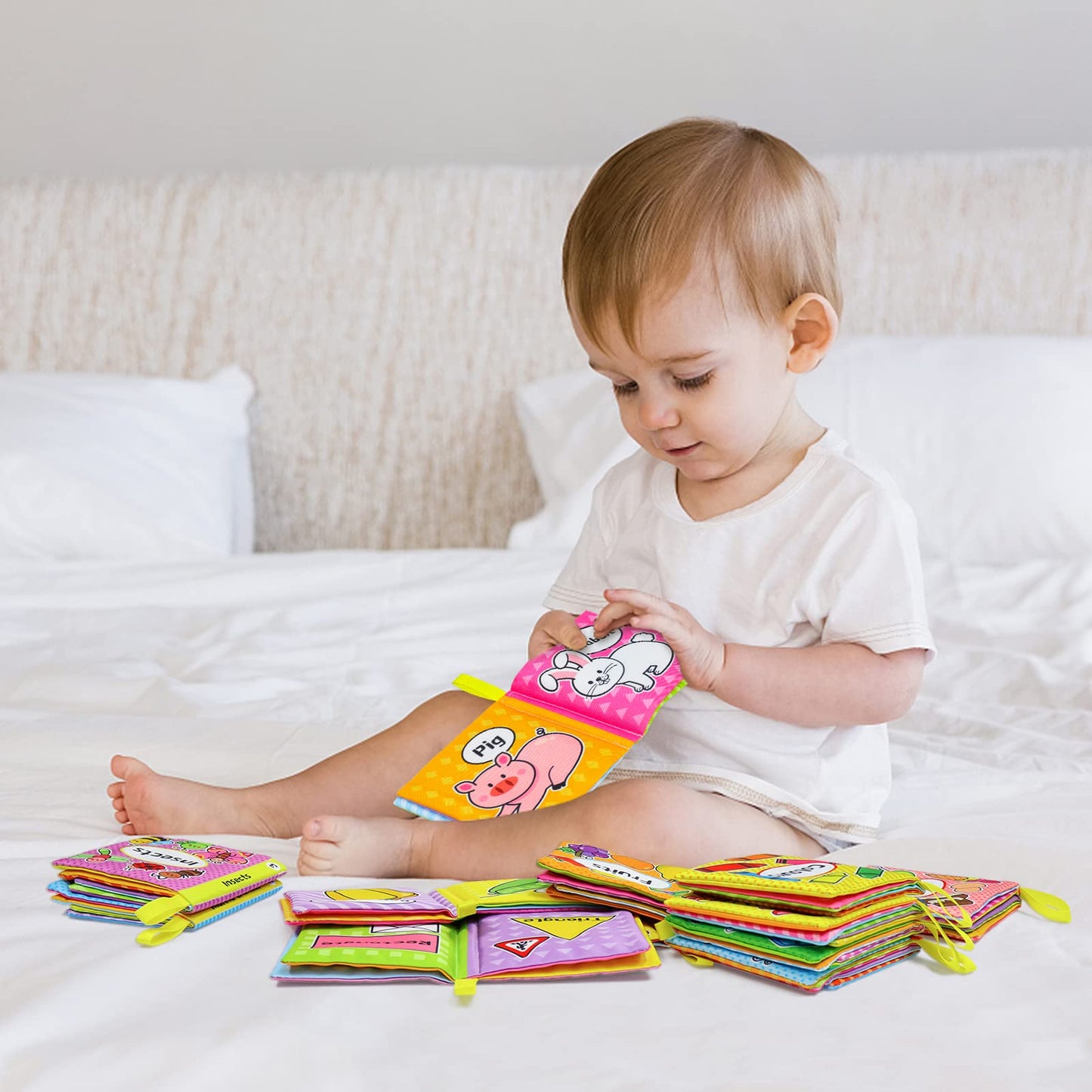 Okooko Soft Baby Books 12Pcs Soft Cloth Books Bath Books Crinkle Washable Non-Toxic Early Education Preschool Learning Toy For Newborns Babies Infants Toddlers Kids